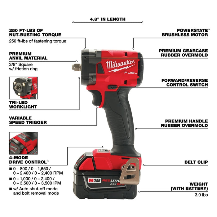 Milwaukee 2854-80 M18 FUEL 18V 3/8" Compact Impact Wrench - Recon - Bare Tool