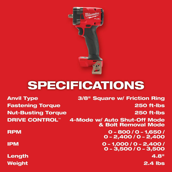 Milwaukee 2854-80 M18 FUEL 18V 3/8" Compact Impact Wrench - Recon - Bare Tool