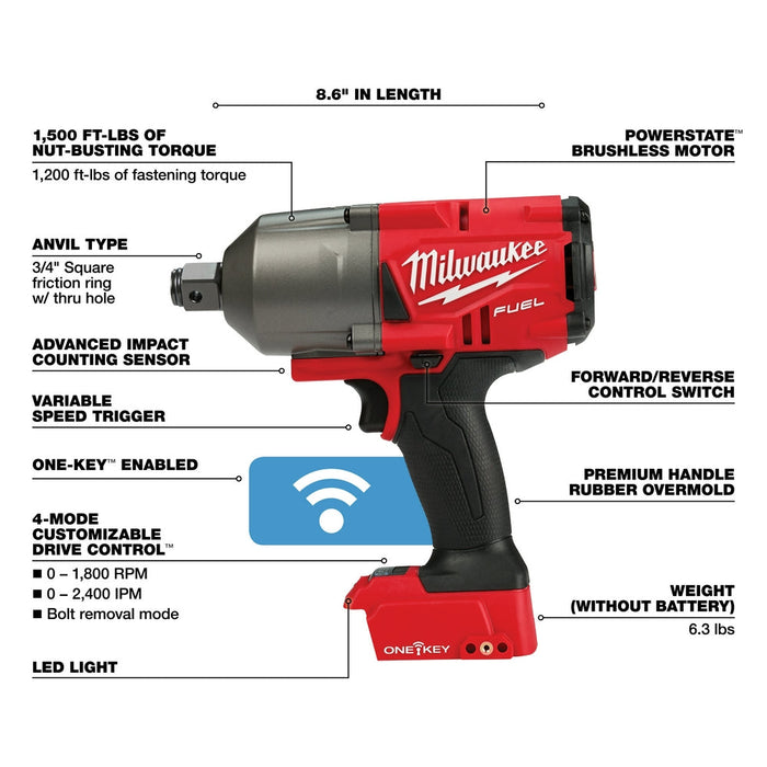 Milwaukee 2864-20 M18 FUEL 18V 3/4" Impact Wrench - Bare Tool - Recon