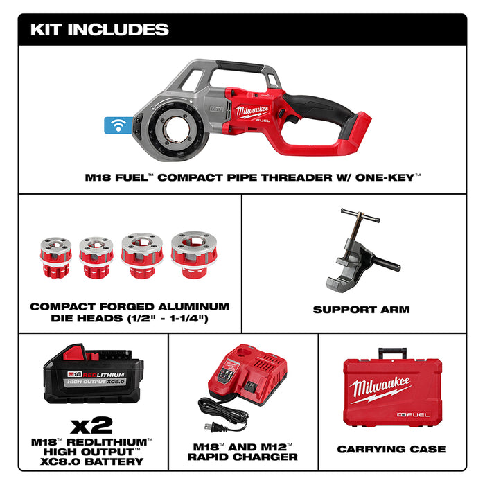 Milwaukee 2870-82 M18 FUEL 18V Compact Pipe Threader Kit w/ ONE-KEY - Recon