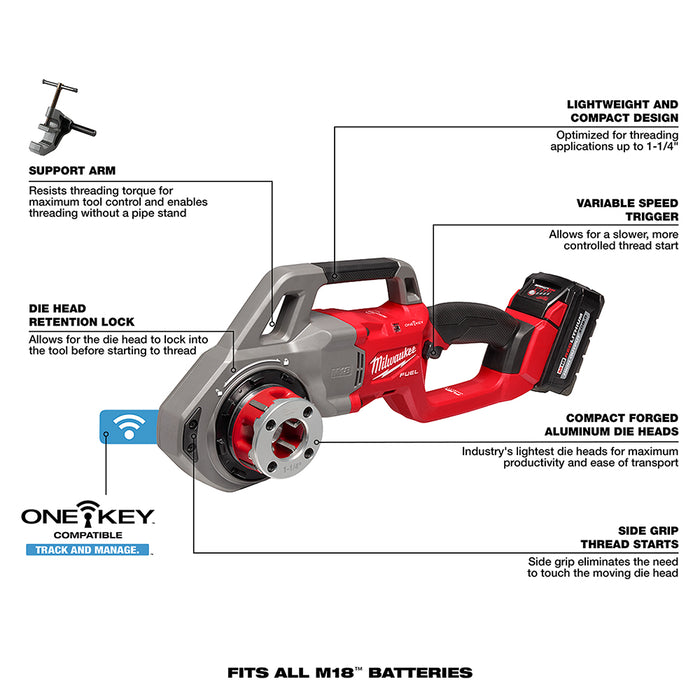 Milwaukee 2870-82 M18 FUEL 18V Compact Pipe Threader Kit w/ ONE-KEY - Recon