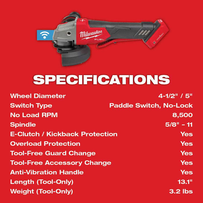 Milwaukee 2882-20VR M18 FUEL Paddle Braking Sag and 2888-20 Grinder