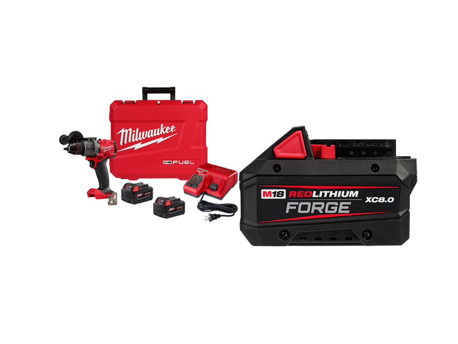Milwaukee 2904-22x8 M18 FUEL 18V 1/2" Hammer Drill/Driver Kit w/ 8AH Battery