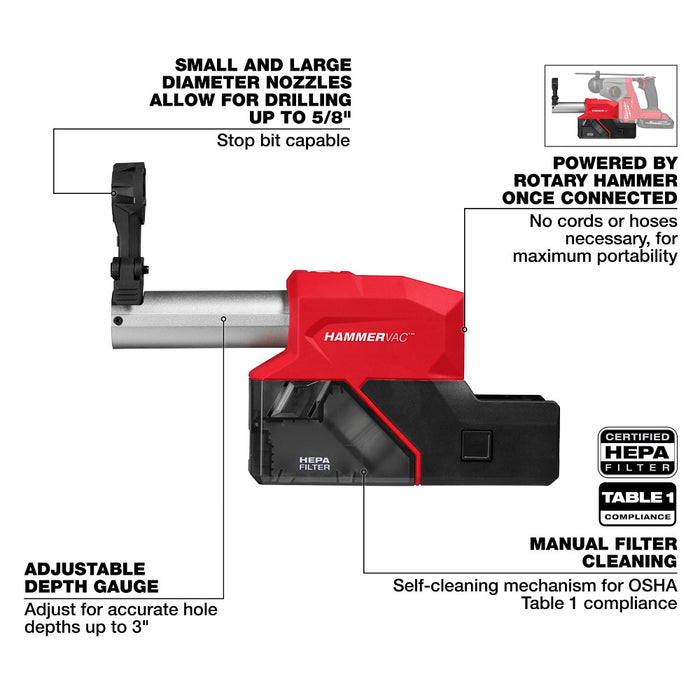 Milwaukee 2908-DE M18 FUEL 18V HAMMERVAC 5/8" Dedicated Dust Extractor