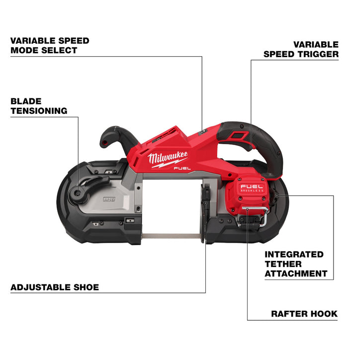 Milwaukee 2929-20ETM M18 FUEL Deep Cut Band Saw and 3PK 8/10TPI Blades
