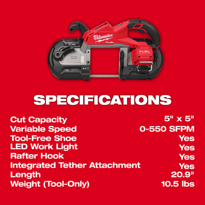 Milwaukee 2929-20ETM M18 FUEL Deep Cut Band Saw and 3PK 8/10TPI Blades