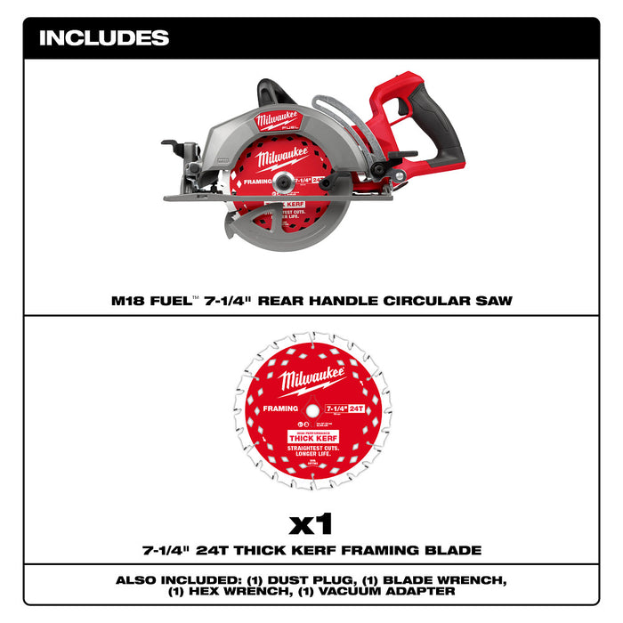 Milwaukee 2930-20 M18 FUEL 18V 7-1/4" Rear Handle Circular Saw - Bare Tool