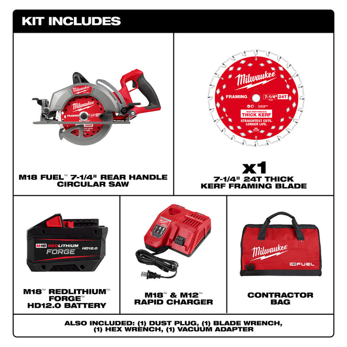 Milwaukee 2930-21HD M18 FUEL 18V 7-1/4" Rear Handle Circular Saw Kit