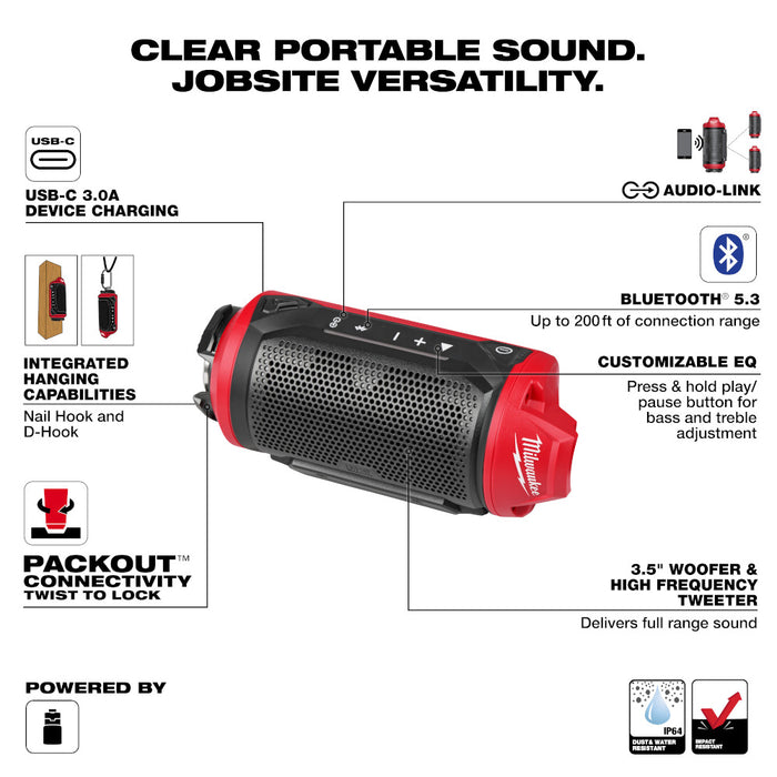 milwaukee 700l flashlight manual Milwaukee 2955-20 M12 12V PACKOUT Cordless Bluetooth Jobsite Speaker