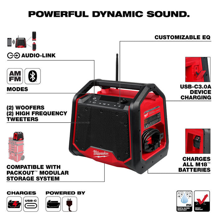 Milwaukee 2956-20 M18 18V Bluetooth Jobsite Radio/Charger - Bare Tool