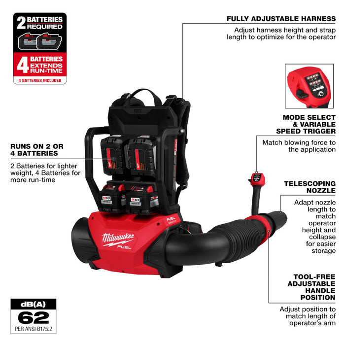 Milwaukee 3009-20 M18 FUEL 18V Dual Battery Backpack Blower - Bare Tool