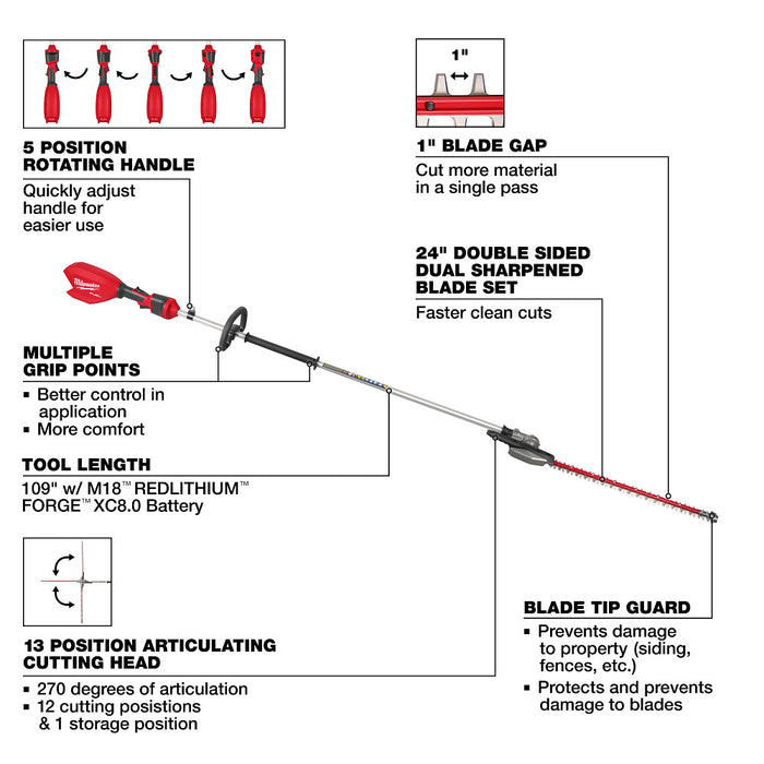 Milwaukee 3035-20 M18 FUEL 18V Extended Pole Hedge Trimmer - Bare Tool