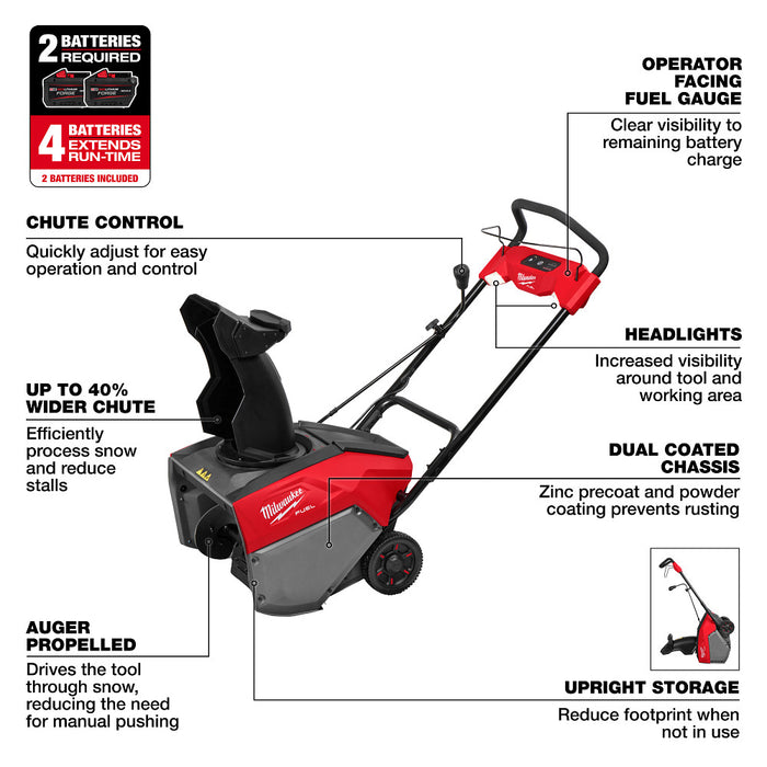 Milwaukee 3036-22HD M18 FUEL 18V 21" Auger Dual Battery Snow Blower Kit