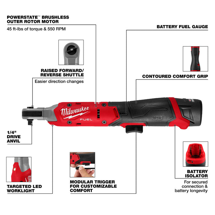 Milwaukee 3052-21 M12 FUEL 12V 1/4" Cordless Li-Ion Ratchet Kit