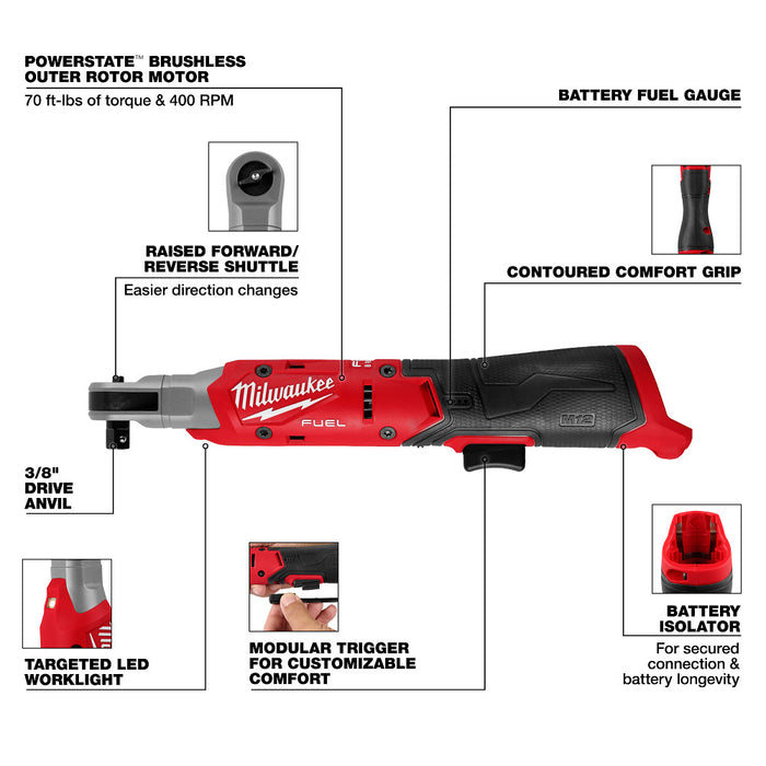 Milwaukee 3053-20 M12 FUEL 12V 3/8" Cordless Li-Ion Ratchet - Bare Tool