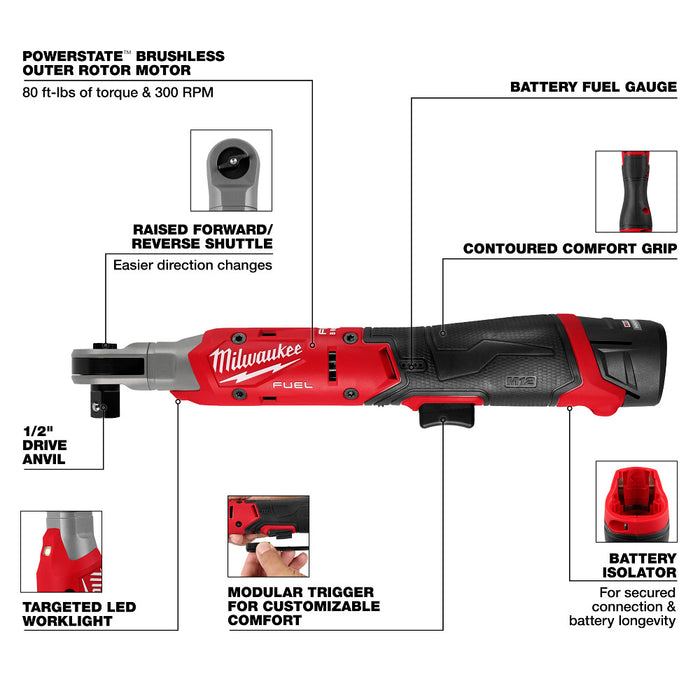 Milwaukee 3054-21 M12 FUEL 12V 1/2" Cordless Li-Ion Ratchet Kit