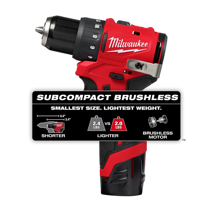 Milwaukee 3401-22 M12 12V 3/8" Subcompact Brushless Drill/Driver Kit