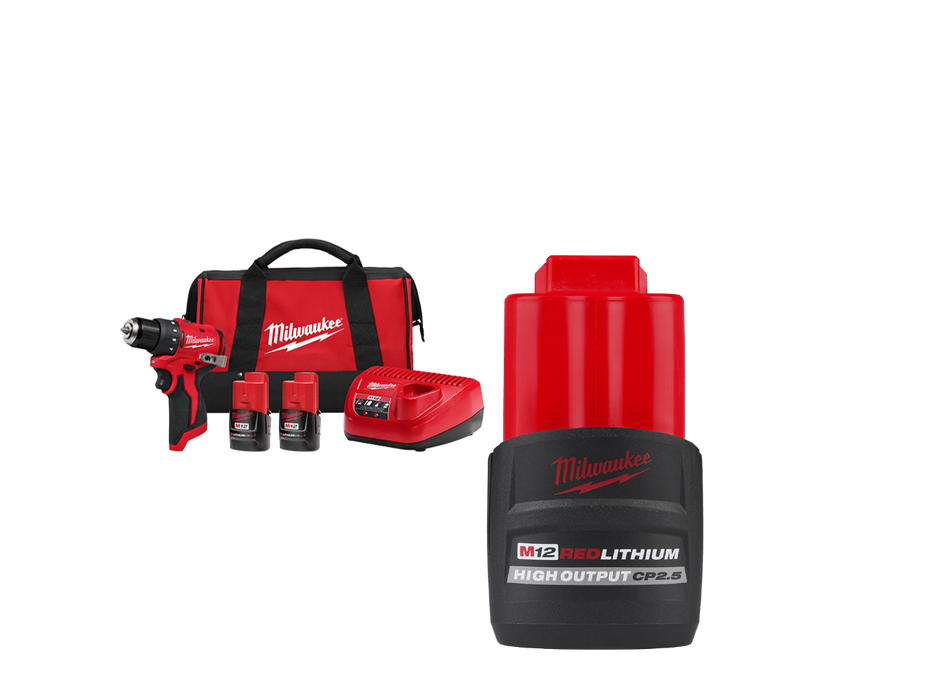 Milwaukee 3401-22x2 M12 Compact Drill Driver Kit w/ Extra 2.5Ah Battery