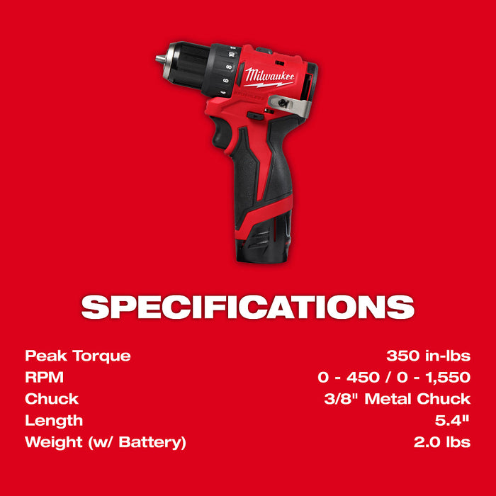 Milwaukee 3401-22x2 M12 Compact Drill Driver Kit w/ Extra 2.5Ah Battery