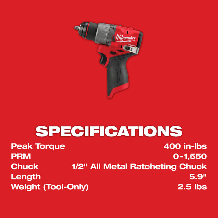 Milwaukee 3424-23 M12 FUEL 12V Lithium-Ion Cordless 3-Tool Combo Kit