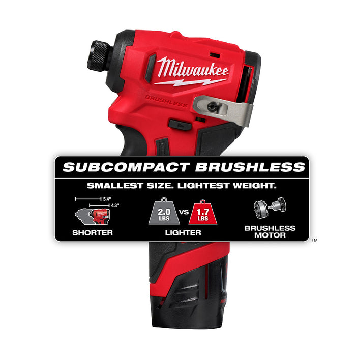 Milwaukee 3450-22 M12 12V 1/4" Subcompact Brushless Hex Impact Driver Kit