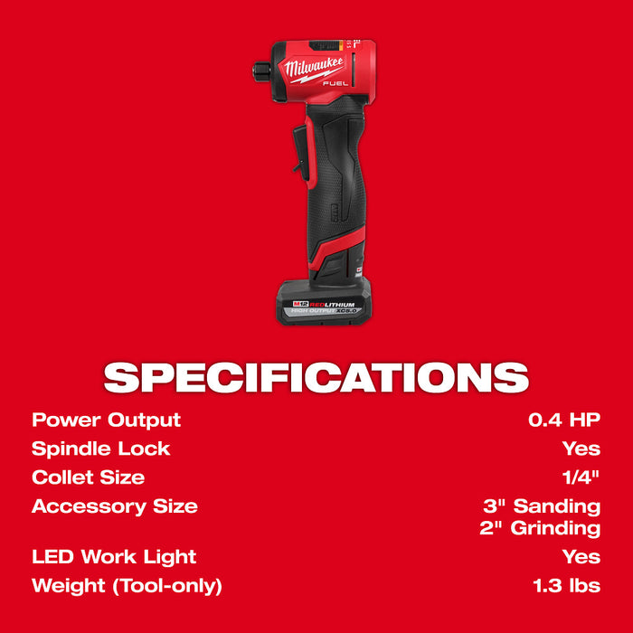 Milwaukee 3485-22B4W M12 FUEL 12V Right Angle Die Grinder Kit w/ 4AH Battery