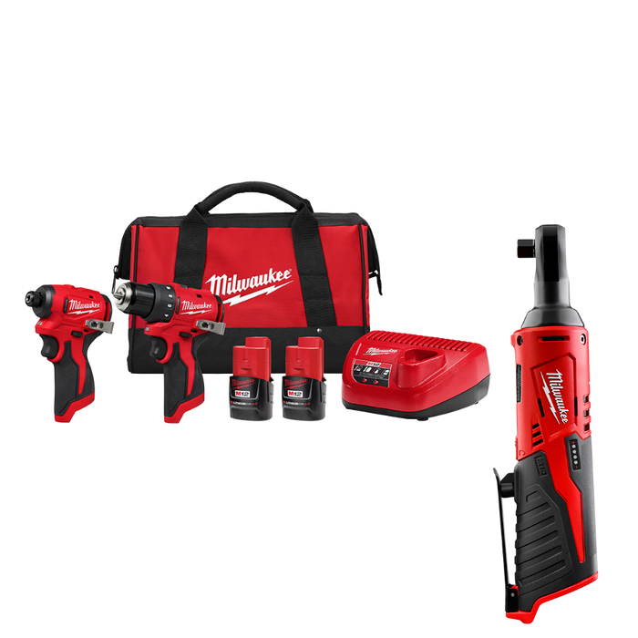 Milwaukee 3494-22RT M12 12V 2-Tool Cordless Combo Kit w/ Ratchet