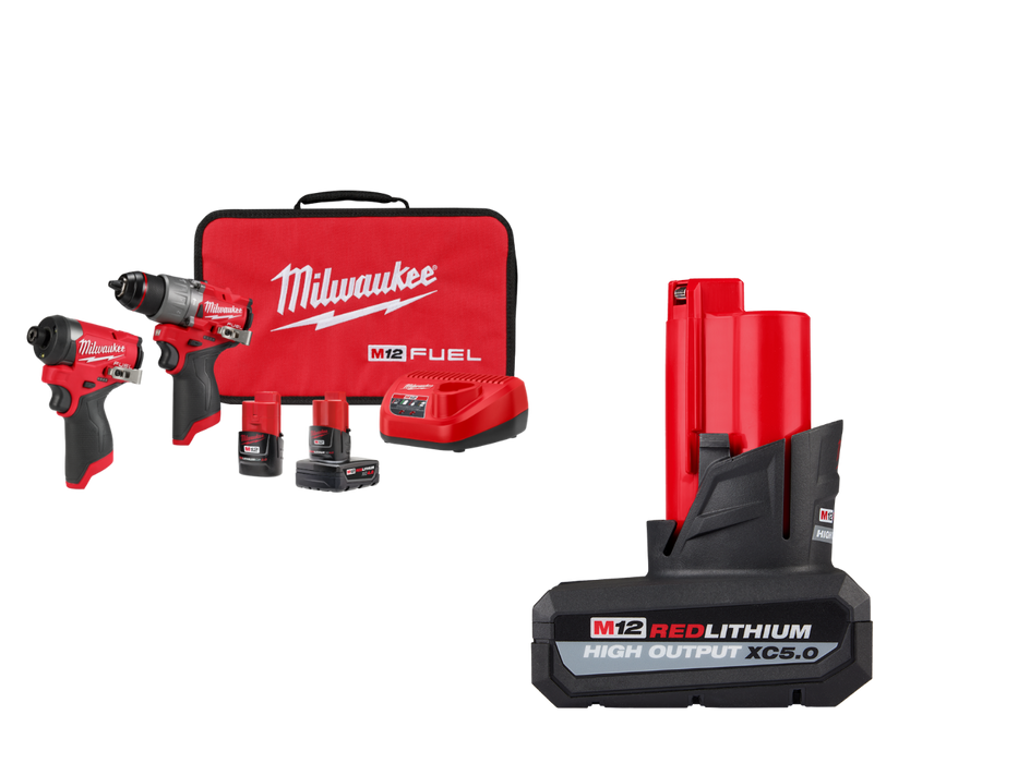 Milwaukee 3497-22x5Ah M12 FUEL 2-PC Combo Kit w/ Extra 5Ah Battery