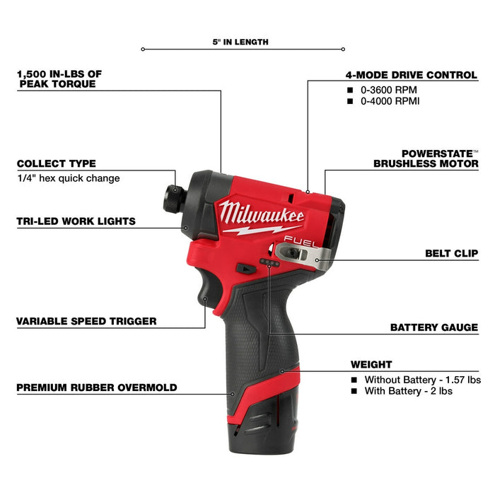 Milwaukee 3497-22x5Ah M12 FUEL 2-PC Combo Kit w/ Extra 5Ah Battery