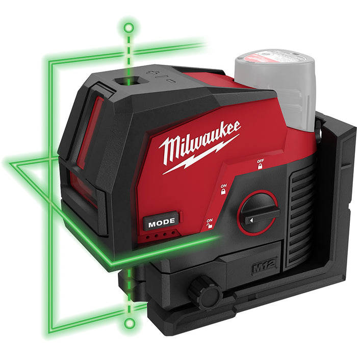Milwaukee 3622-20x2 M12 Green Cross Line and Plumb Points Laser w/ 2AH Battery