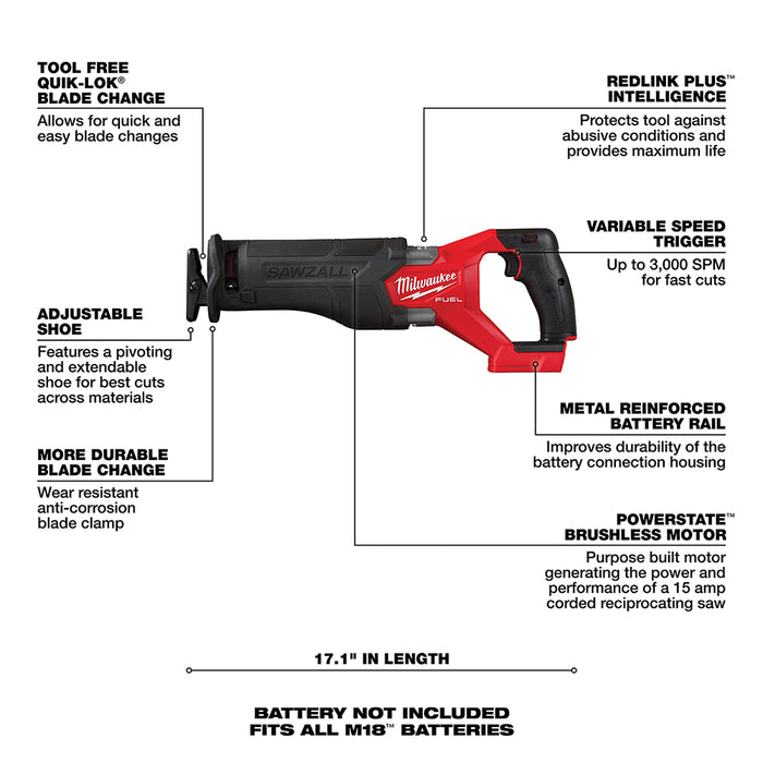 Milwaukee 3693-22CXvSZ M18 Compact Brushless 2-Tool Combo Kit w/ Sawzall