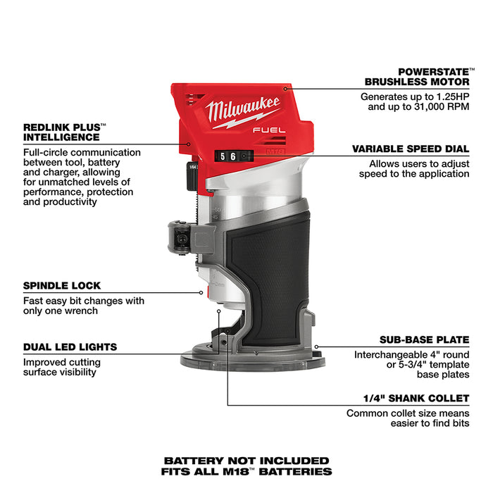 Milwaukee 3697-22RTR M18 FUEL 18V 2-Tool Combo Kit w/ Compact Router