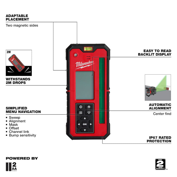 Milwaukee 3701-21 M18 18V Red Exterior Rotary Laser Level Kit w/ Receiver
