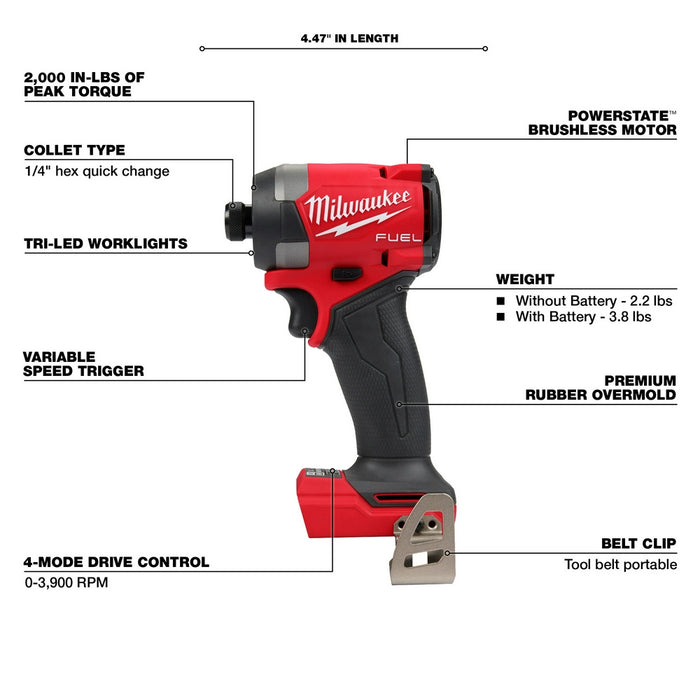 Milwaukee 48-11-1852ID M18 FUEL 18V 1/4" Impact Driver w/ 2-5AH Battery Pack