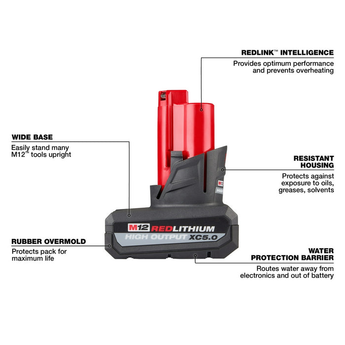 Milwaukee 48-11-2412X5 M12 12V 3AH 2 Pack Battery Bundle w/ 5AH Battery