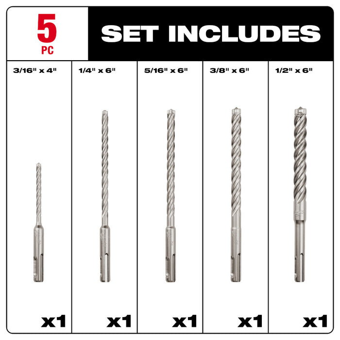 Milwaukee 48-20-7498-B SDS PLUS 4 Cutter MX4 Bit w/ Chisel Bundle Kit - 5 PC