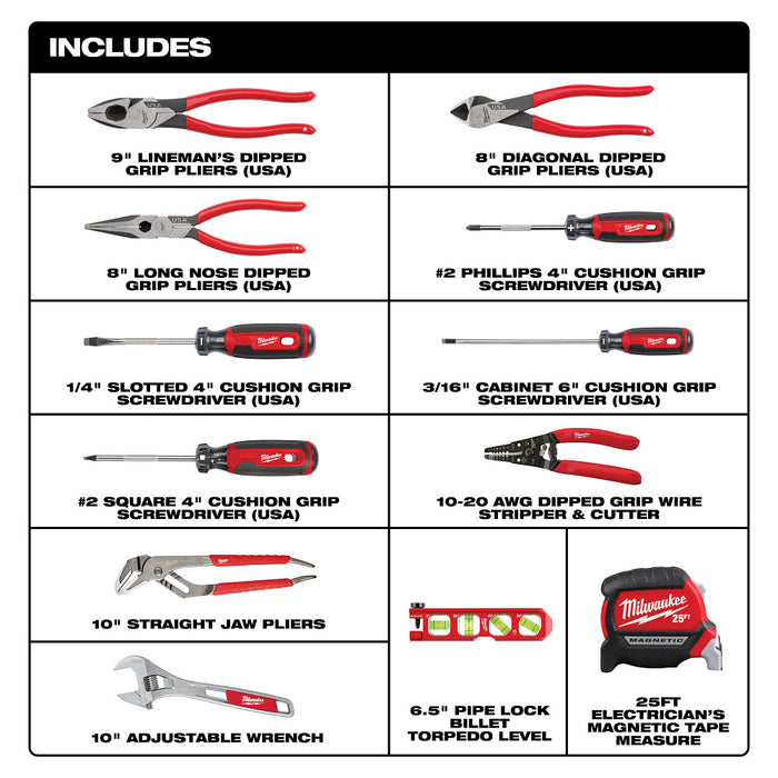 Milwaukee 48-22-0144 Electrical Hand Tool Set - 12 Piece