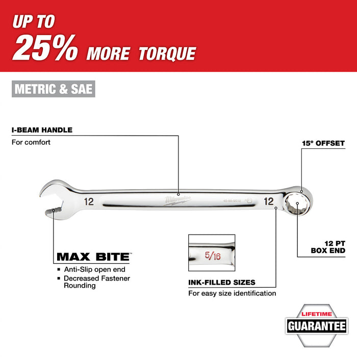 Milwaukee 48-22-0155 SAE Combination Wrench Set w/ PACKOUT Storage Tray - 15PC