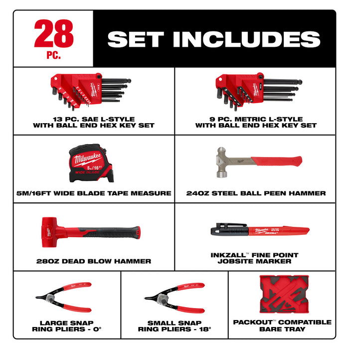 Milwaukee 48-22-0161 Hex Key/Hammer Tool Set w/ PACKOUT Storage Drawers - 28PC