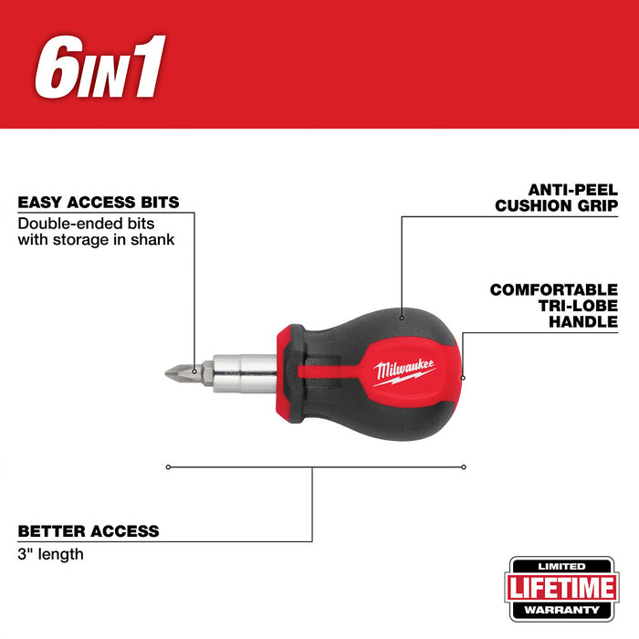 Milwaukee 48-22-2762 6-IN-1 Stubby Multi-Bit Screwdriver