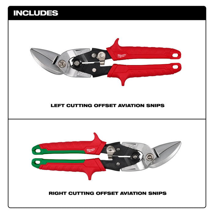 Milwaukee 48-22-4553 Offset Aviation Snip Set w/ Color Coded Handles - 2 PC
