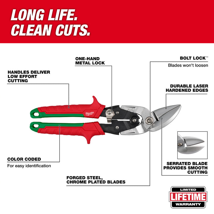 Milwaukee 48-22-4553 Offset Aviation Snip Set w/ Color Coded Handles - 2 PC