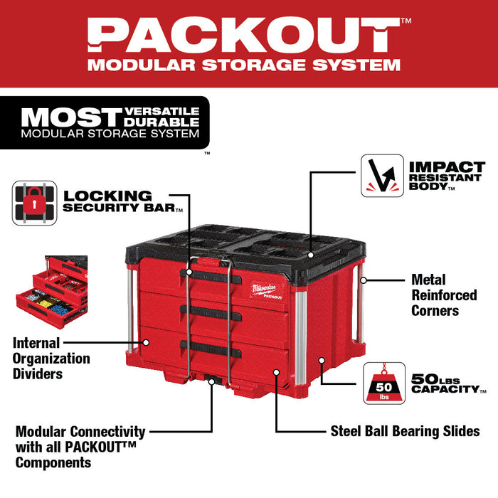 Milwaukee 48-22-8420 PACKOUT Rolling Drawer Tool Box w/ Drawer Box and Cabinet
