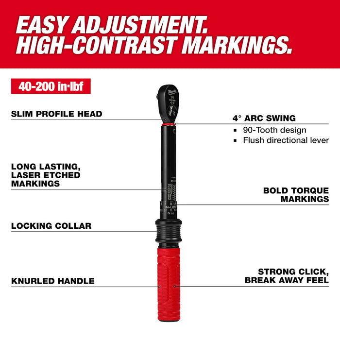 Milwaukee 48-22-9200 1/4" Drive Click Torque Wrench  (40-200 in-lbs)