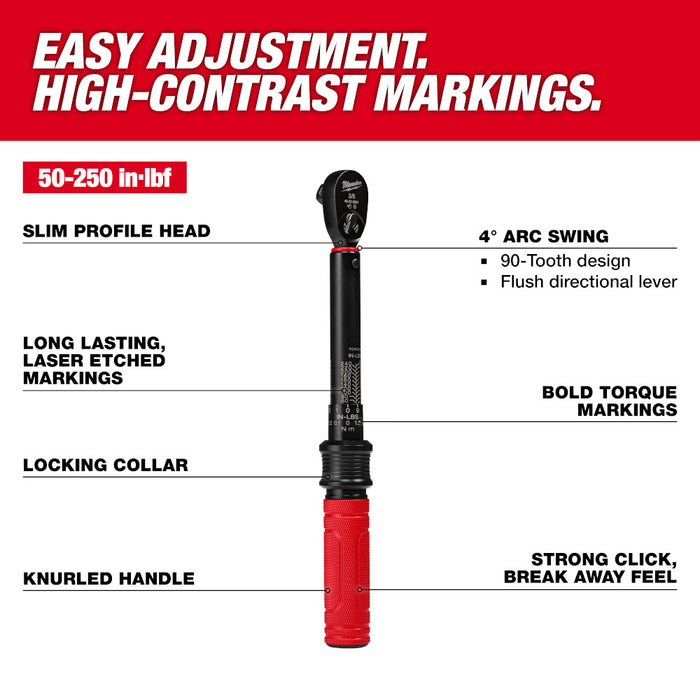 Milwaukee 48-22-9201 3/8" Drive Click Torque Wrench (50-250 in-lbs)