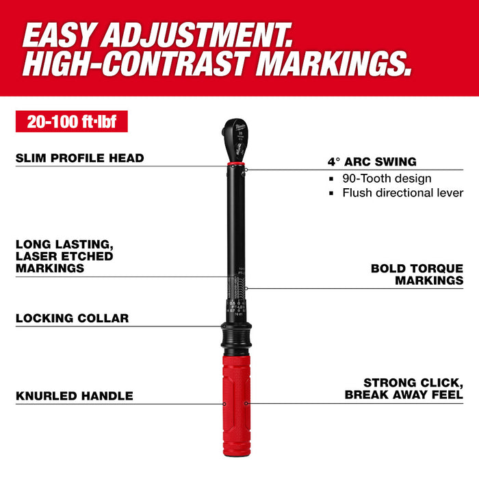 Milwaukee 48-22-9202 3/8" Drive Click Torque Wrench (20-100 ft-lbs)