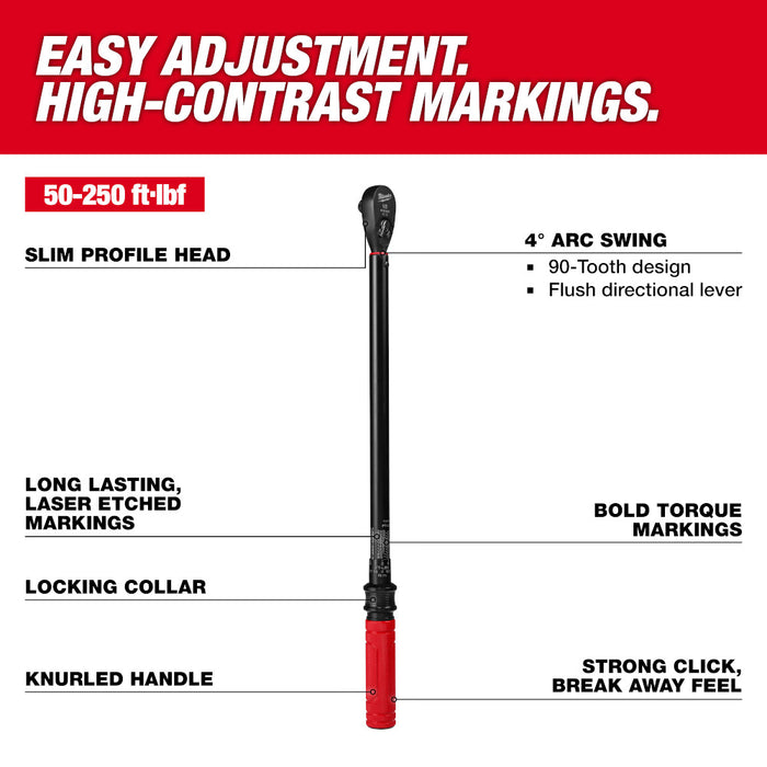 Milwaukee 48-22-9203 1/2" Drive Click Torque Wrench (50-250 ft-lbs)