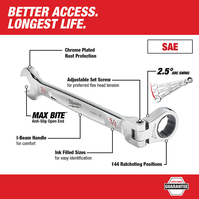 Milwaukee 48-22-9413-9513 15-PC SAE Combo Wrench - Flex Head and MET Set