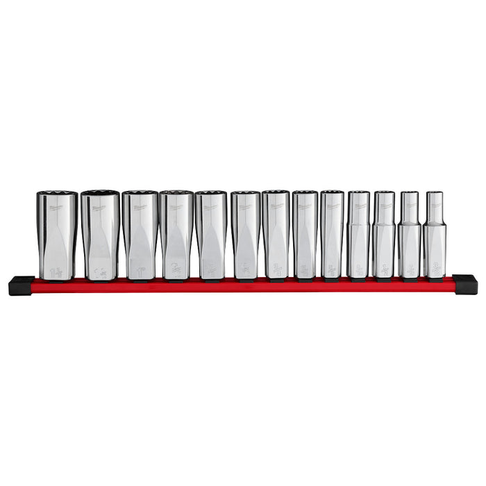 Milwaukee 48-22-9424 1/2" Drive 12-Point Deep Well SAE Socket Set - 13 PC