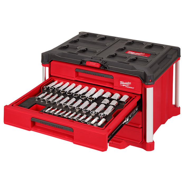 Milwaukee 48-22-9491 Metric/SAE Ratchet/Socket Set w/ PACKOUT Drawers -242PC